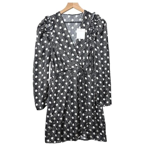 Sandro Roxane Dress Womens (EU) 38 Mini Long Sleeve Patterned Polka Dots V-Neck - Picture 1 of 13